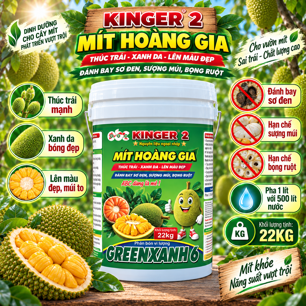 ABC71 PHÂN BÓN VI LƯỢNG GREENXANH 6 KINGER 2 - MÍT HOÀNG GIA (22KG) ABC71 PHÂN BÓN VI LƯỢNG GREENXANH 6 KINGER 2 - MÍT HOÀNG GIA (22KG)