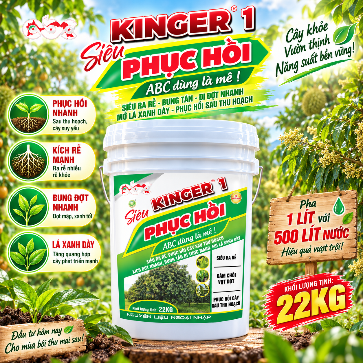 PHÂN BÓN KINGER 1 - SIÊU PHỤC HỒI (22KG) (ABC73) PHÂN BÓN KINGER 1 - SIÊU PHỤC HỒI (22KG) (ABC73)
